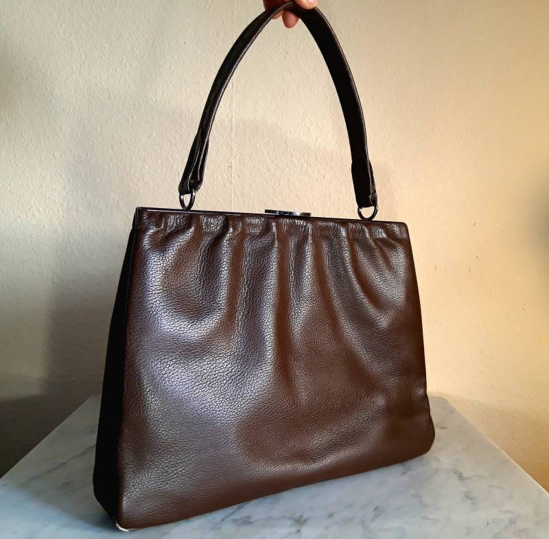 Original Vintage Handtasche Echt Leder Tasche Henkeltasche von SerecomVienna