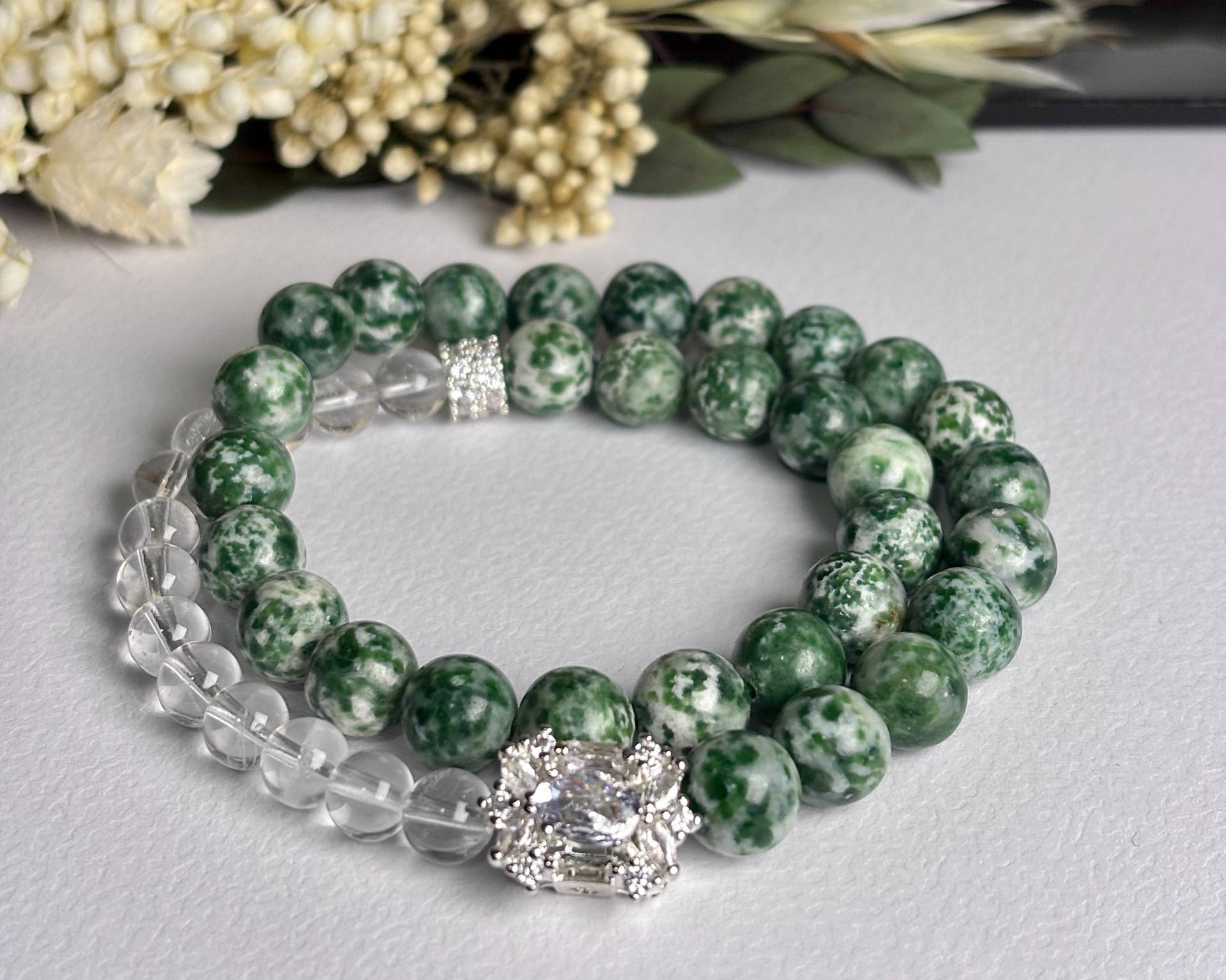 Tree Agate & Clear Quartz Double Bracelet Handgemachter Edelstein Schmuck Tree Agate & Clear Quartz Double Bracelet Handgemachter Edelstein Schmuck von SerelithJewels