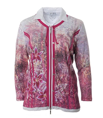 Serena Malin Sweatjacke Damen Pink große Größen Strickjacke Shirtjacke Langarm Sommerjacke Übergangsjacke Polo-Jacke, Größe:50 von Serena Malin