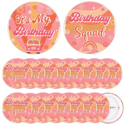 Serencatcher 18 Stück Groovy Birthday Button Pins Groovy Theme Birthday Button Pins für die ganze Birthday Squad Groovy Hippie It's My Birthday Pin für Hippie Groovy Two Groovy Birthday Party Favors von Serencatcher