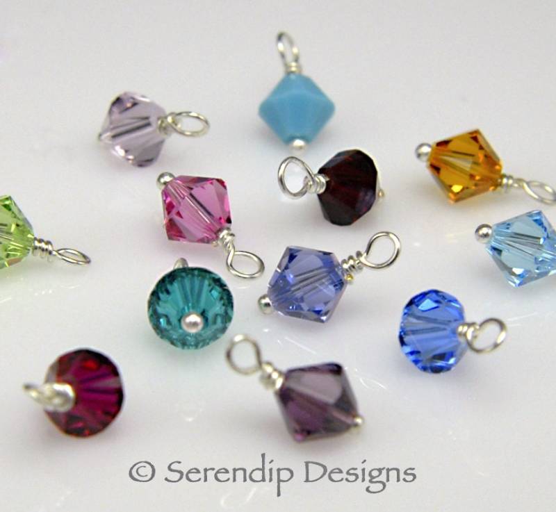 3 Große Geburtsstein Oder Perle Swarovski Kristall 6mm Charms Sterling Silber Anhänger von SerendipDesignsJewel