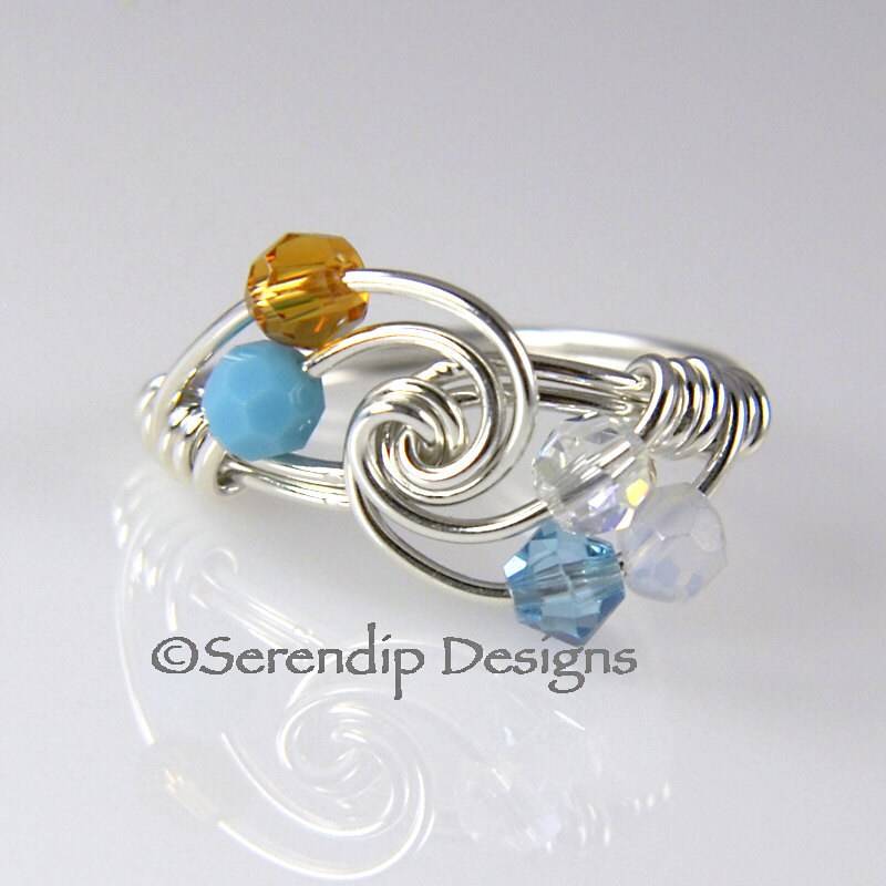 5 Birthstone Ring Für Mütter, Großmütter Fünf Ring, Argentium Sterlingsilber Und Swarovski-Kristallen Mr5-4 von SerendipDesignsJewel