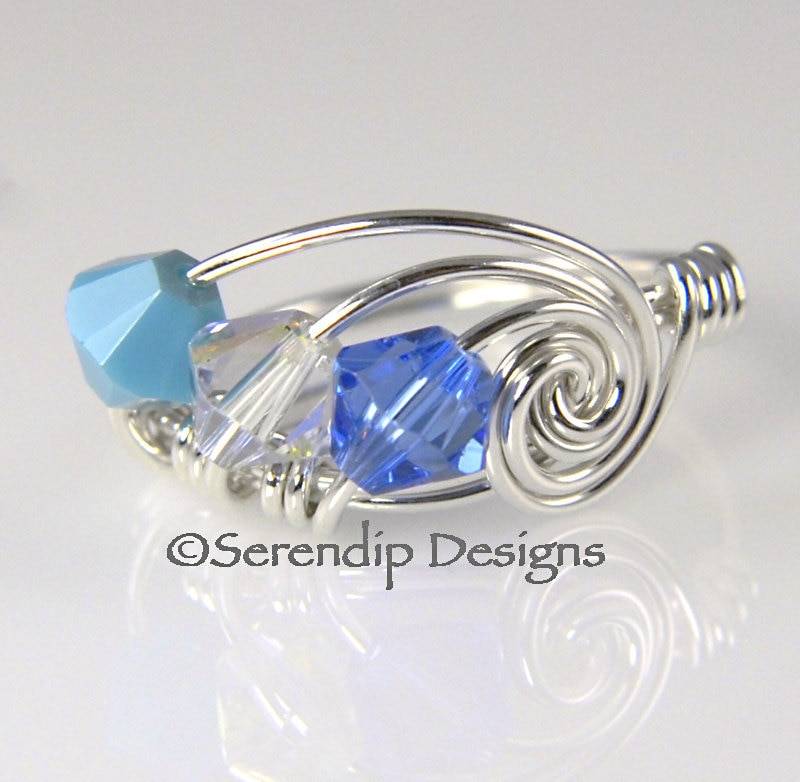 Drei Birthstone Mütter, Großmütter Ring Argentium Sterlingsilber Und 3 Swarovskikristallen Mr3-6 von SerendipDesignsJewel