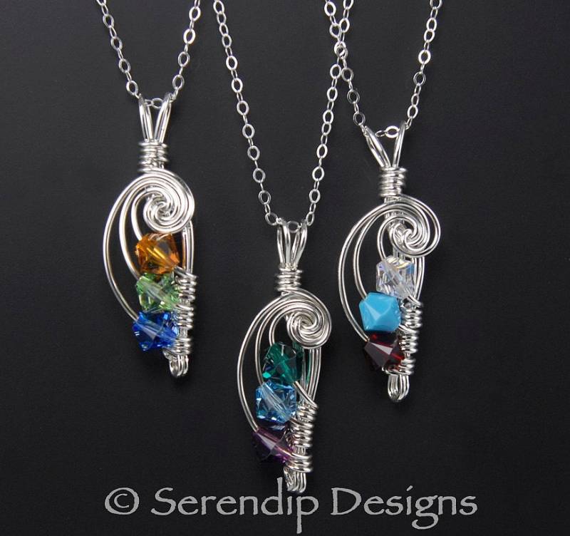 Mütter Anhänger Argentium Sterling Silber, Drei Birth, Familie Crystal Custom 3 Birthstone Halskette Mp3 - 6mm von SerendipDesignsJewel