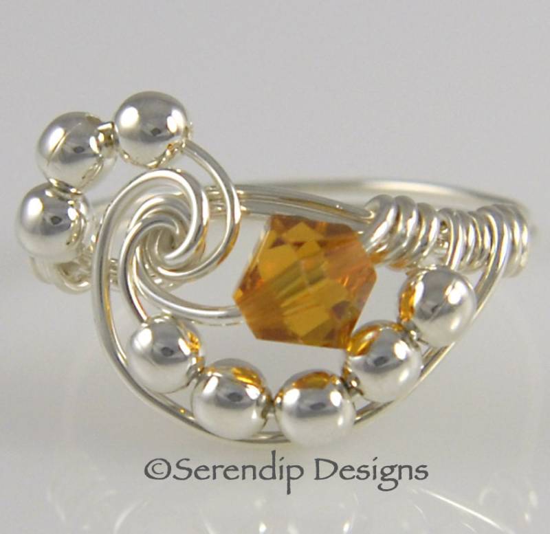 November Birthstone Ring, Draht Gewickelt Argentium Sterling Silber Topaz Swarovski Crystal Galaxy Cluster-Ring November Birthstone Ring, Draht Gewickelt Argentium Sterling Silber Topaz Swarovski Crystal Galaxy Cluster-Ring von SerendipDesignsJewel