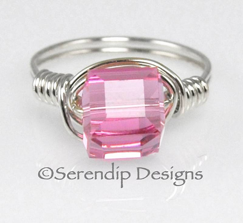 Pink Turmalin Kristallwürfel Silberring, Swarovski-statement-Ring in Ihrer Größe, Oktober Birthstone Argentium Silber Ring von SerendipDesignsJewel
