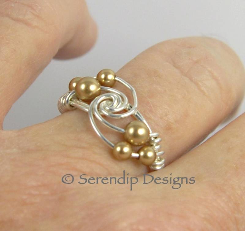 Silber Perle Twist Ring, Argentium Sterling Silberring Mit Gold-Perle-Cluster, Benutzerdefinierte Multi-Gold Ring Silber Perle Twist Ring, Argentium Sterling Silberring Mit Gold-Perle-Cluster, Benutzerdefinierte Multi-Gold Ring von SerendipDesignsJewel