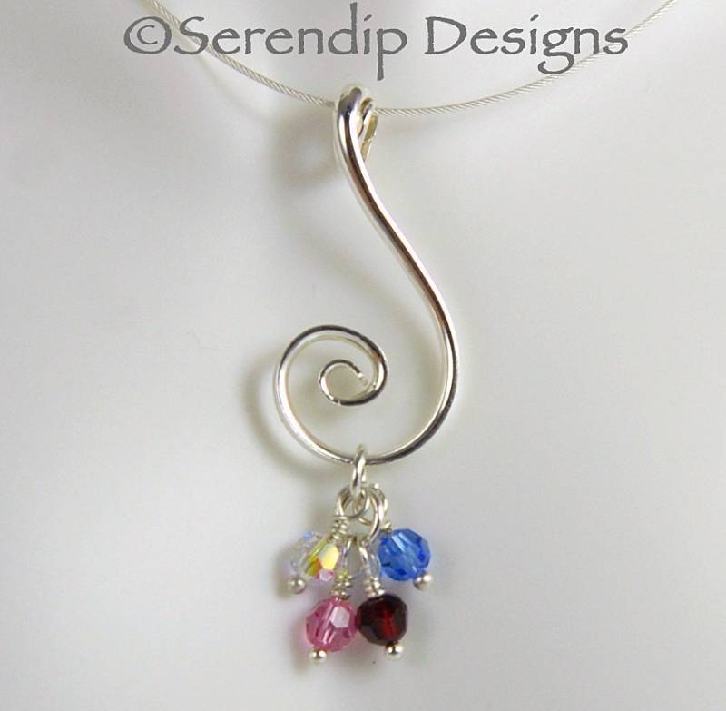 Silber-Spirale Mütter Anhänger Mit Vier Swarovski Crystal Birthstone Baumelt, Familie Anhänger, 4 Birth, Halskette Sn7 Silber-Spirale Mütter Anhänger Mit Vier Swarovski Crystal Birthstone Baumelt, Familie Anhänger, 4 Birth, Halskette Sn7 von SerendipDesignsJewel