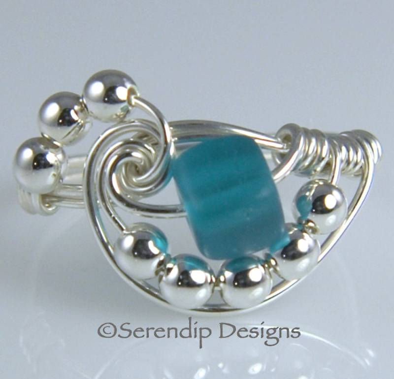 Spiral Wrap Ring Aus Sterlingsilber, Teal Strand Glas-Ring in Ihrer Größe, Argentium Silber Galaxy Spiral Wrap Ring Aus Sterlingsilber, Teal Strand Glas-Ring in Ihrer Größe, Argentium Silber Galaxy von SerendipDesignsJewel