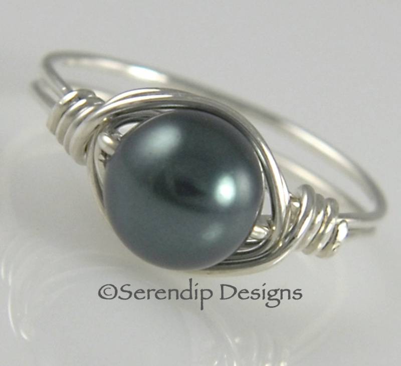 sterling Silber Schwarze Perle Solitär Ring, Argentium Tahiti Swarovski Kristall Perlen, Benutzerdefinierte Perlenring sterling Silber Schwarze Perle Solitär Ring, Argentium Tahiti Swarovski Kristall Perlen, Benutzerdefinierte Perlenring von SerendipDesignsJewel