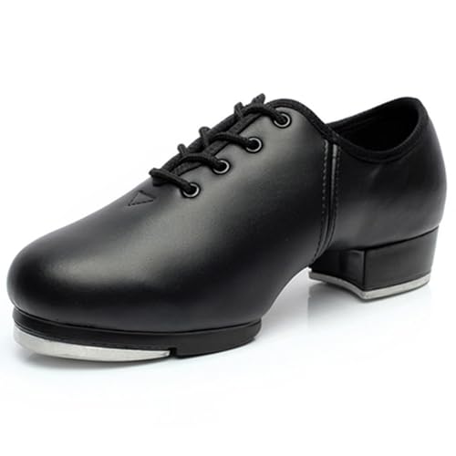 SerendipitousWhisper Steppschuhe für Damen,Stepptanzschuhe für Anfänger,Schwarze Steppschuhe aus PU-Leder,Schnürschuhe,für Kinder und Erwachsene,Stepptanztraining durch Tanzlehrer und -schüler von SerendipitousWhisper