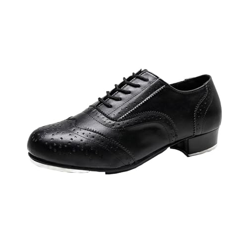 Steppschuhe Herren,Schwarze Steppschuhe aus -Leder,Steppschuhe Niedriger Absatz,Mit SchnüRungverstellbare Schnürsenkel,Schuhe Slip OnTanzschuhe ,Geeignet FüR Lehrer SchüLer Zur Verwendung von SerendipitousWhisper