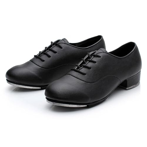 Steppschuhe Herren,Steppschuhe Niedriger Absatz,Schwarze Steppschuhe aus Leder mit Durchgehender Sohle und Schnürung,Leicht Und Komfortabel,Geeignet für tägliche Auftritte von SerendipitousWhisper
