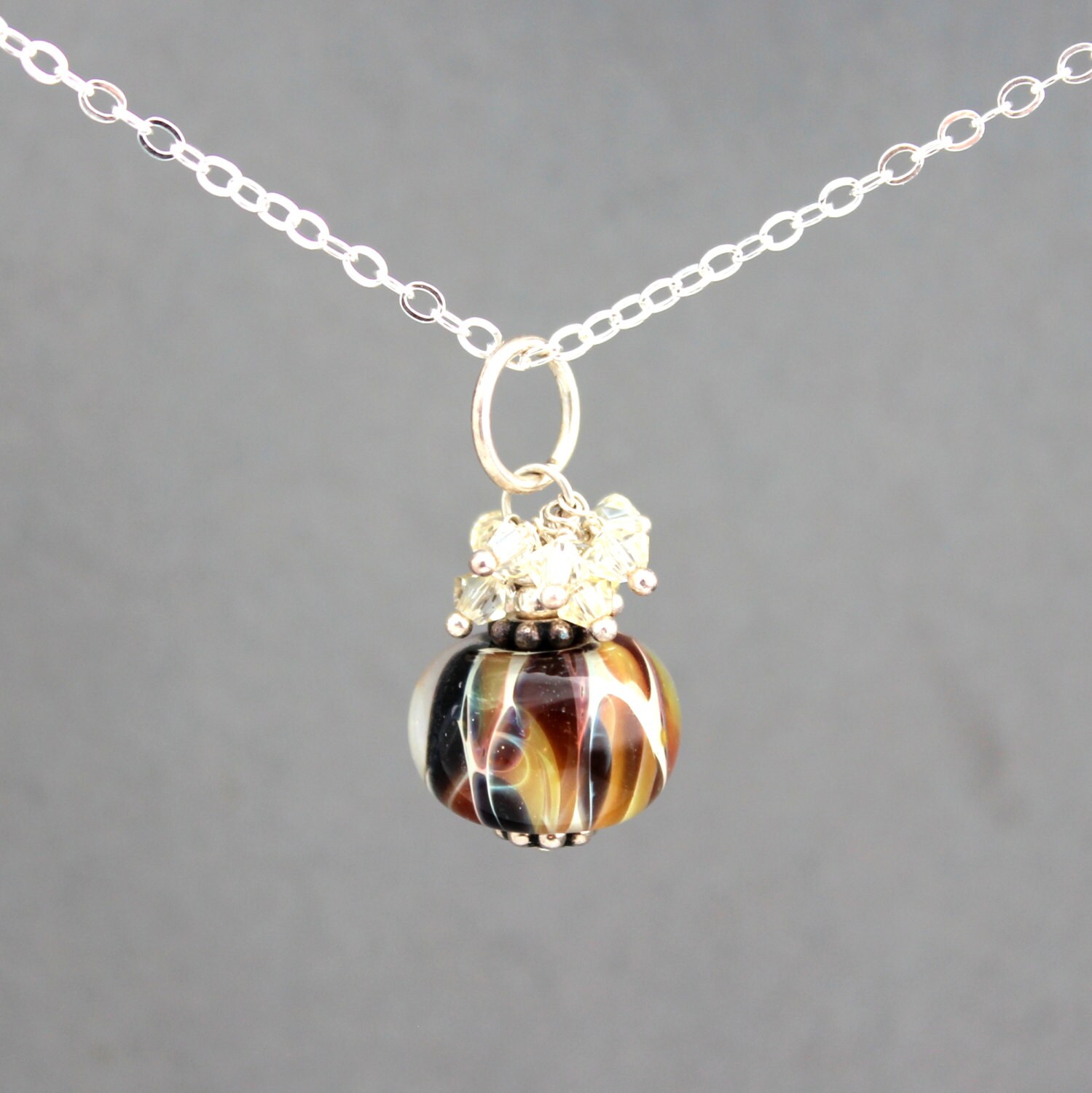 sterling Silber Halskette, Boro Perlenkette, Animal Print Erdton Braun Glas Halskette sterling Silber Halskette, Boro Perlenkette, Animal Print Erdton Braun Glas Halskette von SerendipityByErin