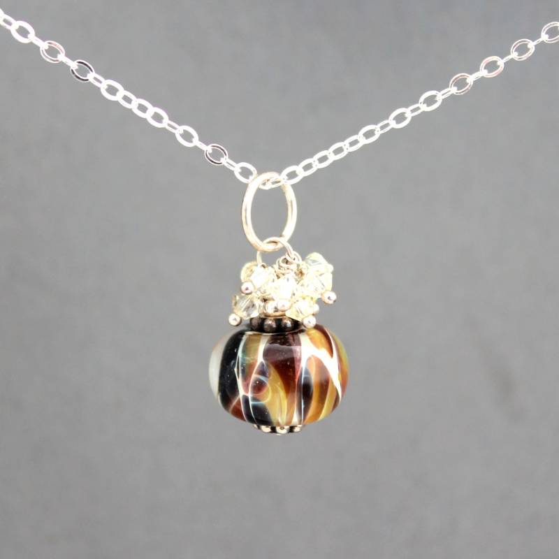 sterling Silber Halskette, Boro Perlenkette, Animal Print Erdton Braun Glas Halskette von SerendipityByErin