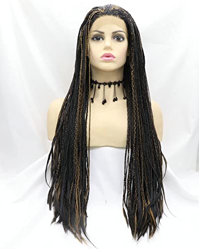SereneWig Drag Queen Afro-Amerika-Perücke, geflochtene Perücke, schwarz, Highlight, Braun, synthetische Lace-Front-Perücke für Damen, Festival, klebstofffrei, lange Zöpfe SereneWig Drag Queen Afro-Amerika-Perücke, geflochtene Perücke, schwarz, Highlight, Braun, synthetische Lace-Front-Perücke für Damen, Festival, klebstofffrei, lange Zöpfe von SERENEWIG