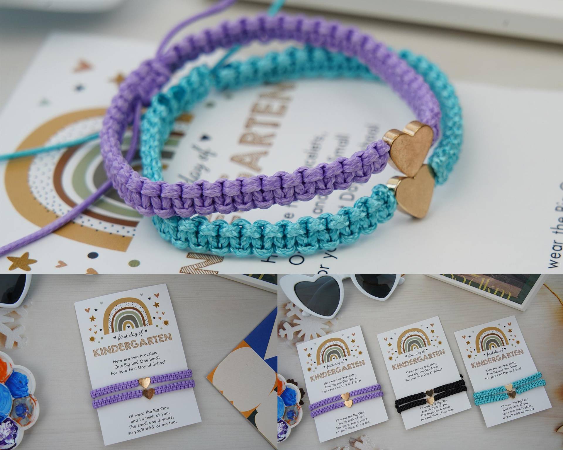Mommy & Me Herz Armband Set Geflochtenes Baumwollseil, Einschulung Mommy & Me Herz Armband Set Geflochtenes Baumwollseil, Einschulung von SereniShe