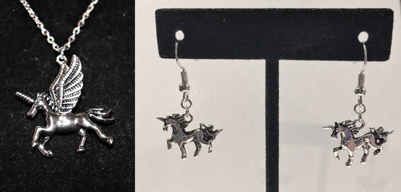 Einhorn, Anhänger, Halskette, Silber, Ohrringe, Schmuck Set von SerenityGraceJewelry