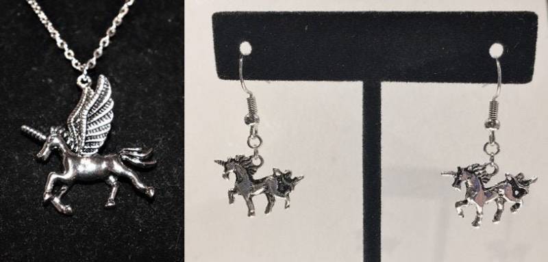 Einhorn, Anhänger, Halskette, Silber, Ohrringe, Schmuck Set von SerenityGraceJewelry