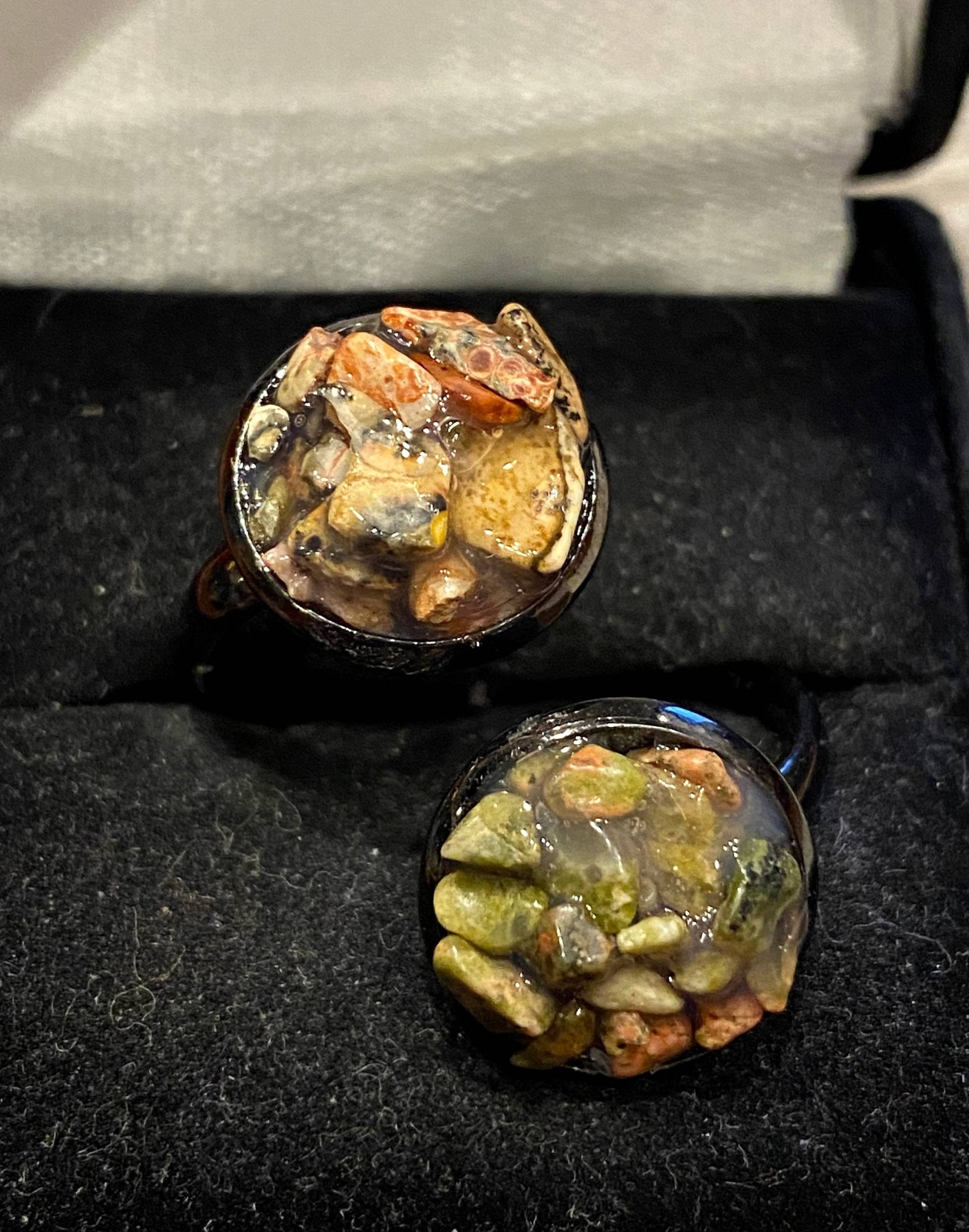 Schwarzer, Verstellbarer, Unakit-Jaspis Und Leopardenhaut-Jaspis, Ring von SerenityGraceJewelry