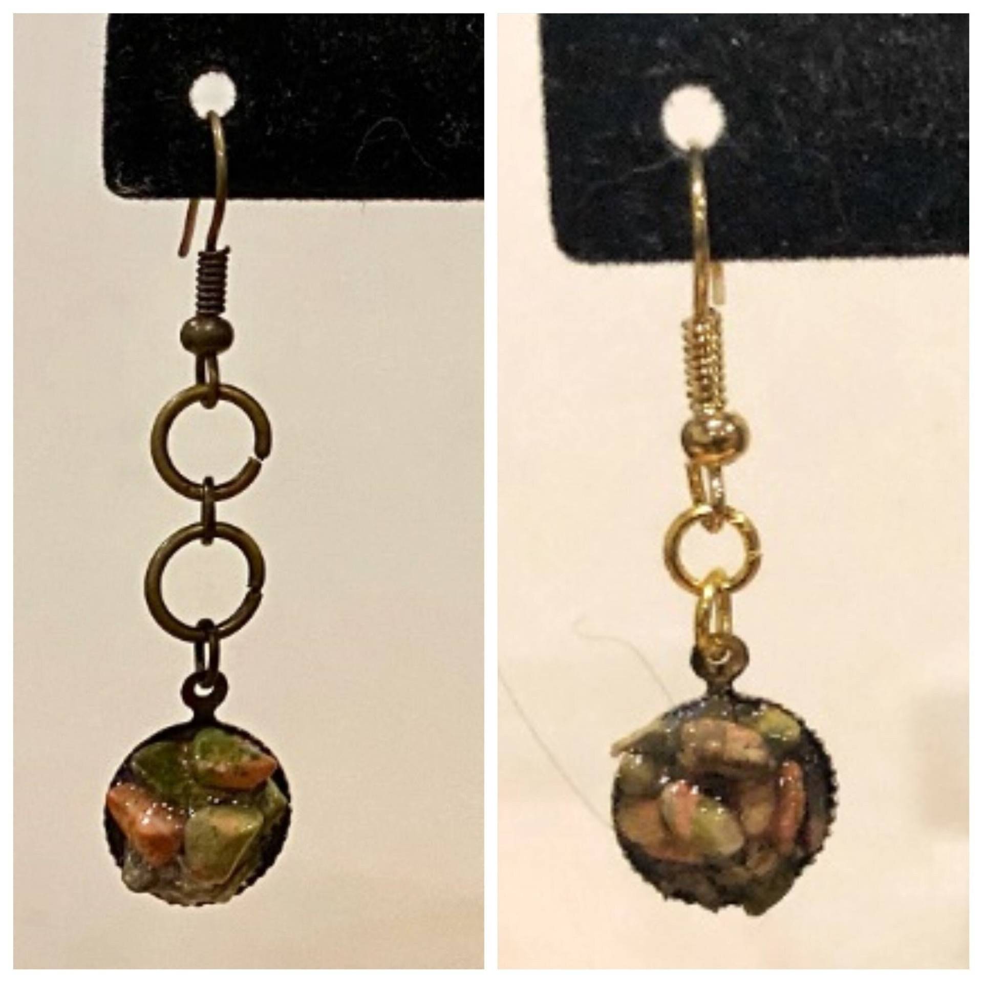 Unakit, Jaspis, Gold, Antike Bronze, Kreis, Baumeln, Ohrringe von SerenityGraceJewelry