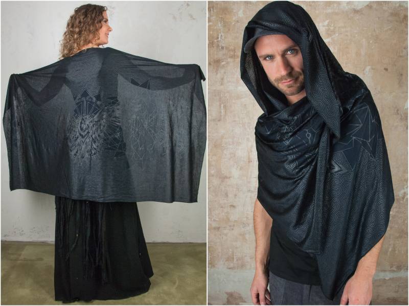 Black Witch Crow Bird Scarf Sarong & Shawl For Raven Cosplay Print Gothic Dress Goth Mens Women Clothing von SeresClothing