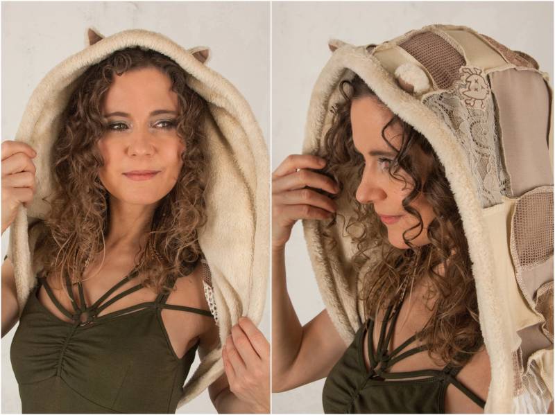 Katze Ohr Haube Creme Weiß Hexe Kostüm, Pastel Goth Cosplay Kleidung von SeresClothing