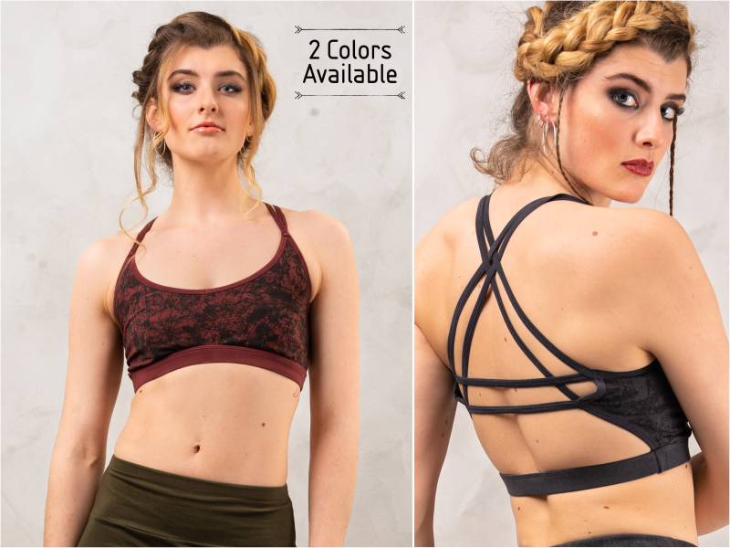 Pilates Active Wear Frauen Crop Top Für Yoga Und Sommer Festivals, Bequemer Unterstützender Bh Gedruckt Soft Cup Bralette Cross Back von SeresClothing