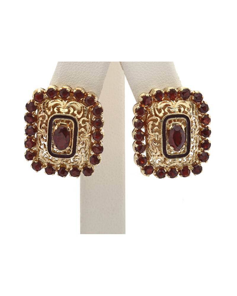 750Er Gelbgold Und Granat Filagree Design Ohrringe von SergesCo