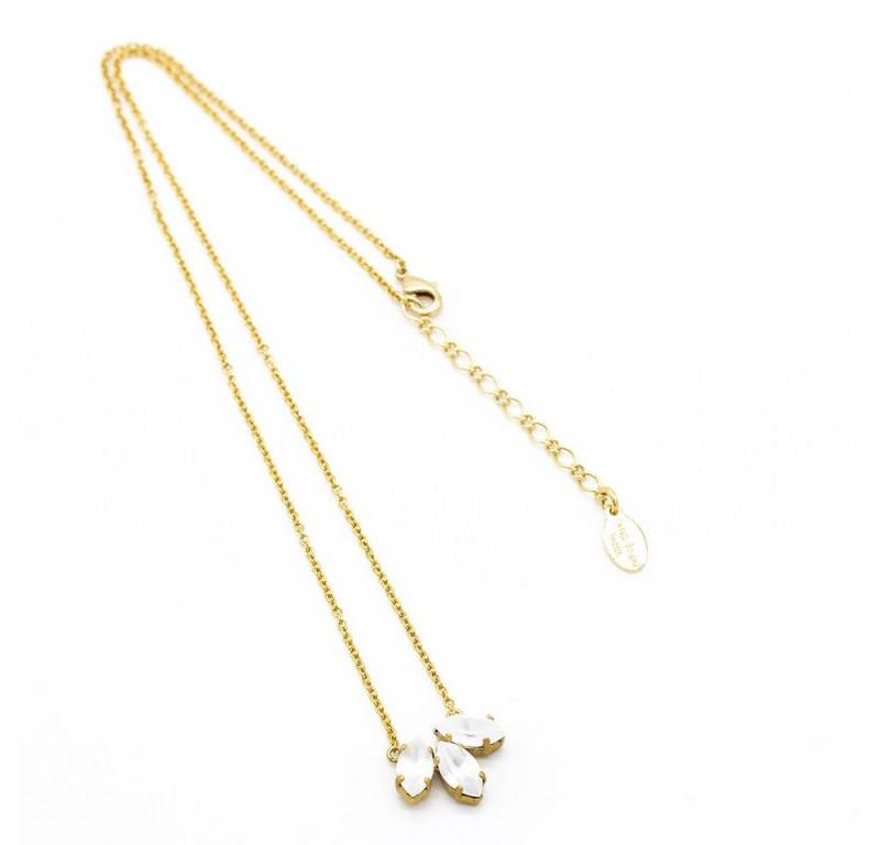 Sergio Engel Kette mit Anhänger Navette (Set, Set), Manufakturschmuck Edelstahl-Kette Navette-Kristalle vergoldet matt von Sergio Engel