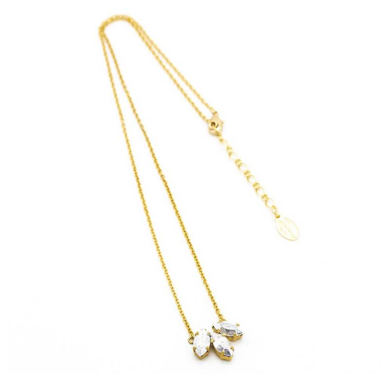 Sergio Engel Kette mit Anhänger Navette (Set, Set), Manufakturschmuck Edelstahl-Kette Navette-Kristalle vergoldet matt von Sergio Engel