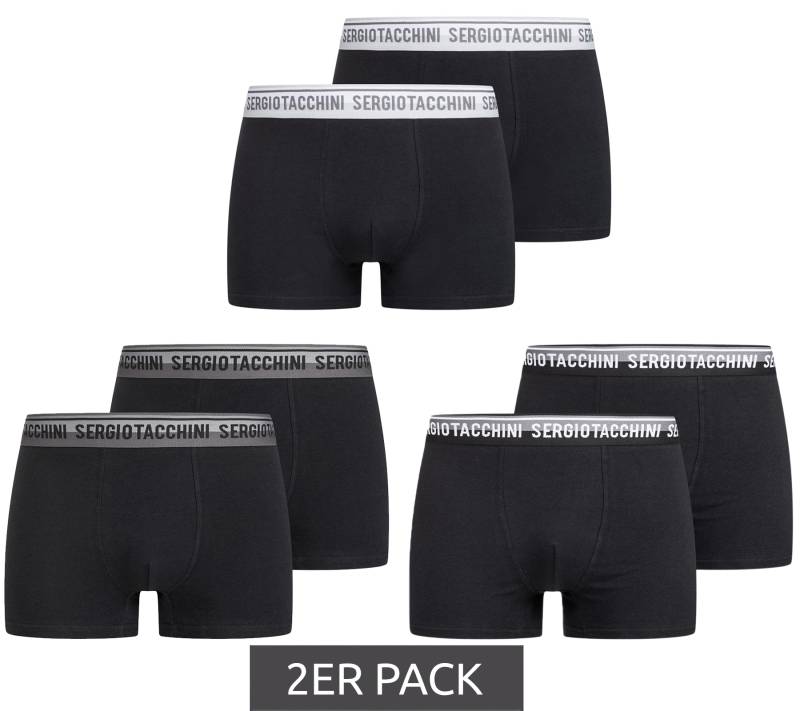 2er Pack Sergio Tacchini Herren Boxershorts mit zweifarbigen Bund und weißen Schriftzug Baumwoll-Unterhose 160gsm 23.0000.974 Schwarz/Weiß, Schwarz/Grau oder Schwarz von Sergio Tacchini