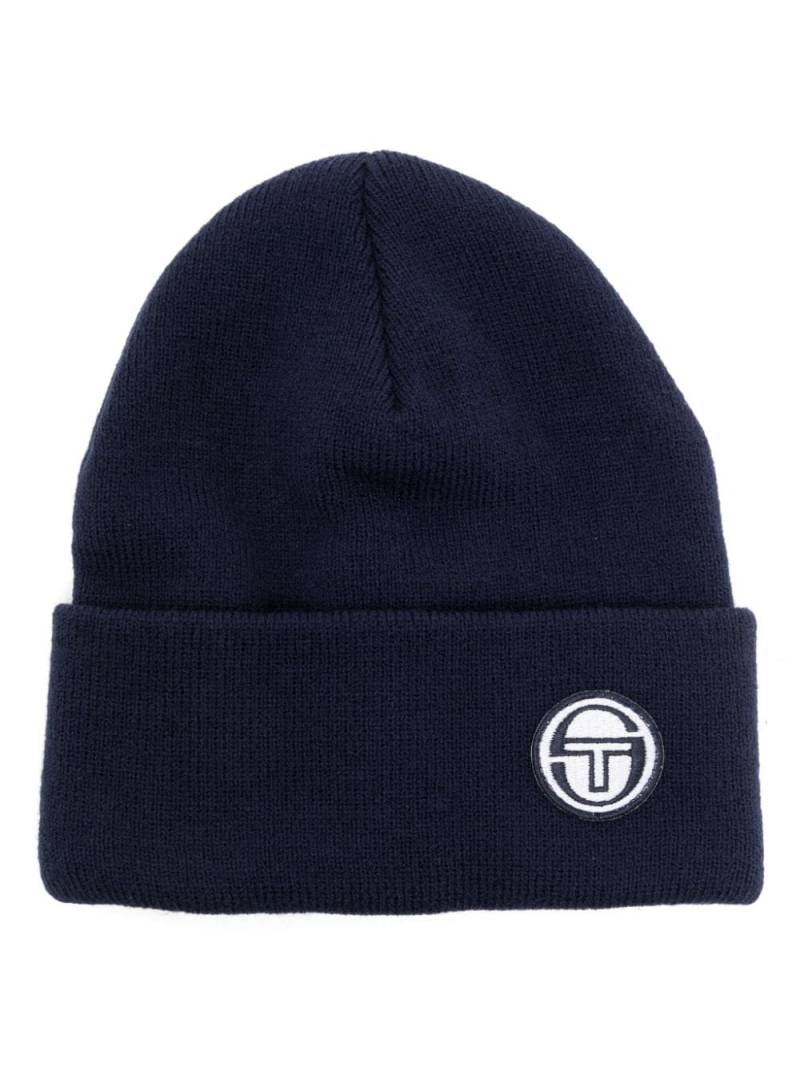 Sergio Tacchini Gerippte Beanie mit Logo-Patch - Blau von Sergio Tacchini