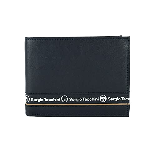 Sergio Tacchini - Herren-Geldbörse aus echtem Leder, schwarz, schmal, mit Kartenhalter, Geschenkbox, Blau 019, Clásico, Klassisch von Sergio Tacchini
