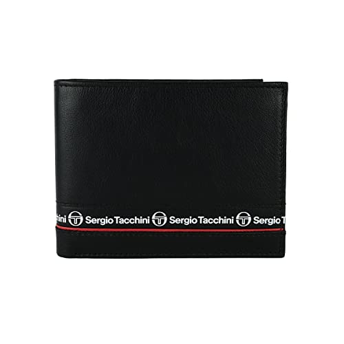 Sergio Tacchini - Herren-Geldbörse aus echtem Leder, schwarz, schmal, mit Kartenhalter, Geschenkbox, Schwarz 019, Clásico, Klassisch von Sergio Tacchini
