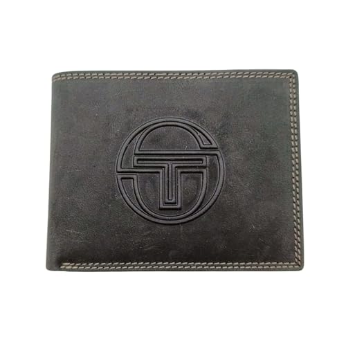Sergio Tacchini Herren-Geldbörse aus echtem Leder – geprägtes Logo, Kontrastnähte, elegantes und funktionales Design, Schwarz , Piccolo, Modern von Sergio Tacchini