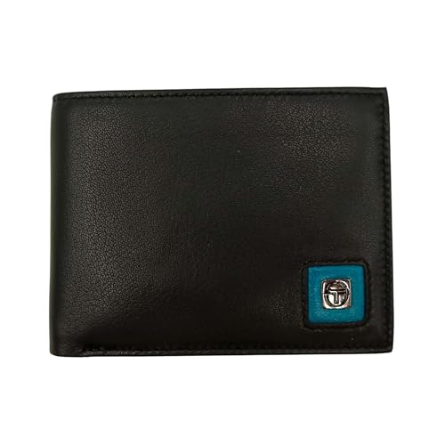 Sergio Tacchini Herren-Geldbörse aus echtem Leder – kompaktes Design mit Kontrastverbindung, 6 Kartenfächer, Geldbeutel, mit Geschenkbox, Schwarz , Piccolo, Modern von Sergio Tacchini