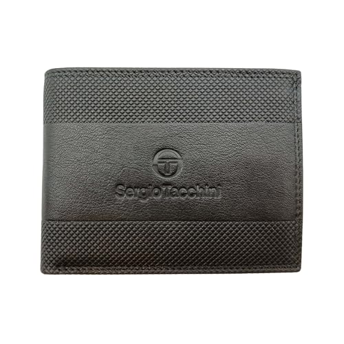 Sergio Tacchini Herren-Geldbörse aus echtem Leder mit seitlicher Prägung - elegant und kompakt 9,5 x 12,3 cm - Cod. K50085P029, Schwarz , 9,5 x 12,3 cm, Modern von Sergio Tacchini