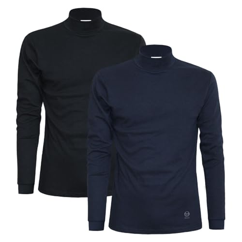Sergio Tacchini Herren Rollkragen Pullover Warm Baumwolle, 2er Pack Mehrfarbig (Blau, Schwarz) XXL von Sergio Tacchini