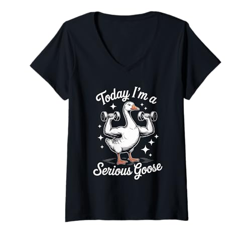Damen Lustig Heute bin ich ernsthaft am Goose Gym Lifting T-Shirt mit V-Ausschnitt von Serious Goose Fitness Humor Fun