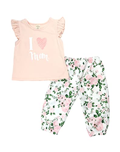 Serkon 005 Baby Mädchen 3-er Set Hose T-Shirt Stirnband Blumenmuster Baumwolle Outfit (6-9 M, Powder) von Serkon