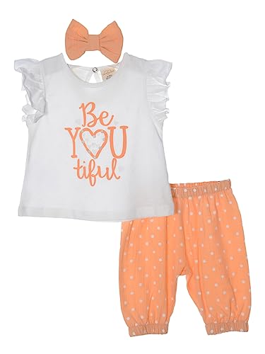 Serkon 0093 Baby Mädchen Set, Hose, T-Shirt und Stirnband aus Baumwolle 3-teiliges Sommer Set (18-24 Monate, Aprikose) von Serkon