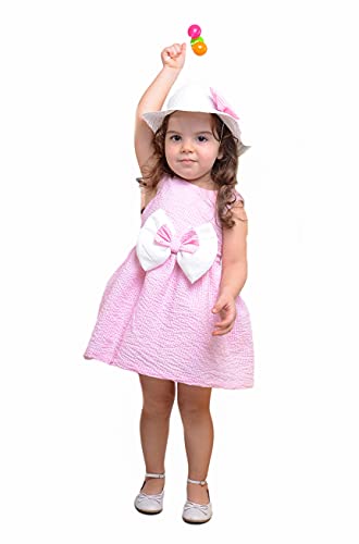 Serkon 0096 Mädchen 2-teiliges Set Sommerkleid und Sonnenhut Geburtstagsparty 1-5 Jahre (4-5 Jahre, Rosa) von Serkon