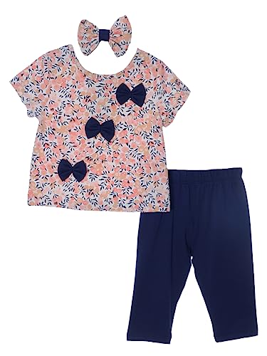 Serkon 1772 Mädchen 3-tlg Set, T-Shirt, Leggings und Stirnband Baumwolle Sommer Outfit (2-3 Jahre, Puder) von Serkon