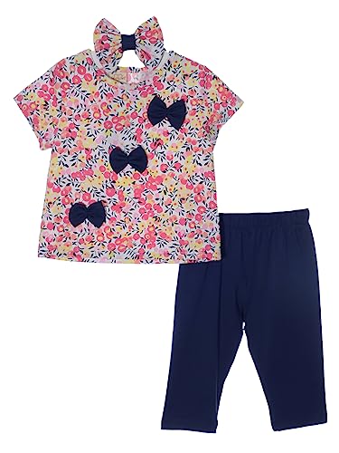 Serkon 1772 Mädchen 3-tlg Set, T-Shirt, Leggings und Stirnband Baumwolle Sommer Outfit (2-3 Jahre, Rosa) von Serkon