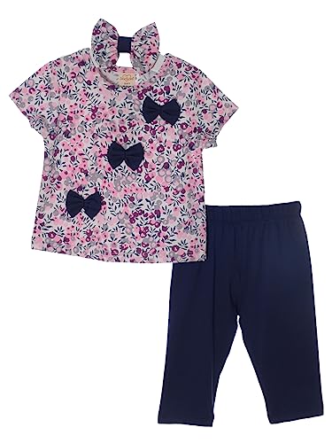 Serkon 1772 Mädchen 3-tlg Set, T-Shirt, Leggings und Stirnband Baumwolle Sommer Outfit (3-4 Jahre, Lila) von Serkon