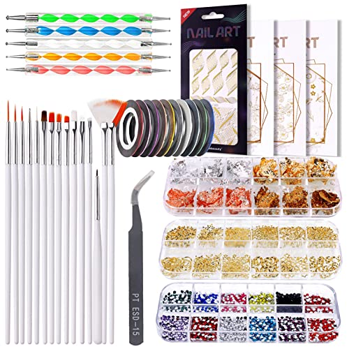 Nail Art Kit, Professionelles Acryl-Nagel-Set, Pinsel, Dekoration, Faden, Stempel, Aufkleber, Nageldesign-Werkzeug-Set Für Den Salon von Serlium