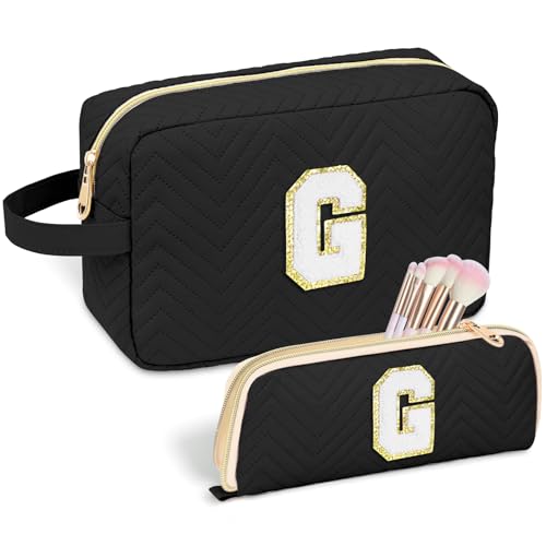 Niedliche Make-up-Tasche, Kosmetiktasche, Reise-Kulturbeutel, Geburtstagsgeschenk für Frauen, sie, Mutter, Freundin, Ehefrau, Lehrer, Schwarz, G, G von Sernaxi