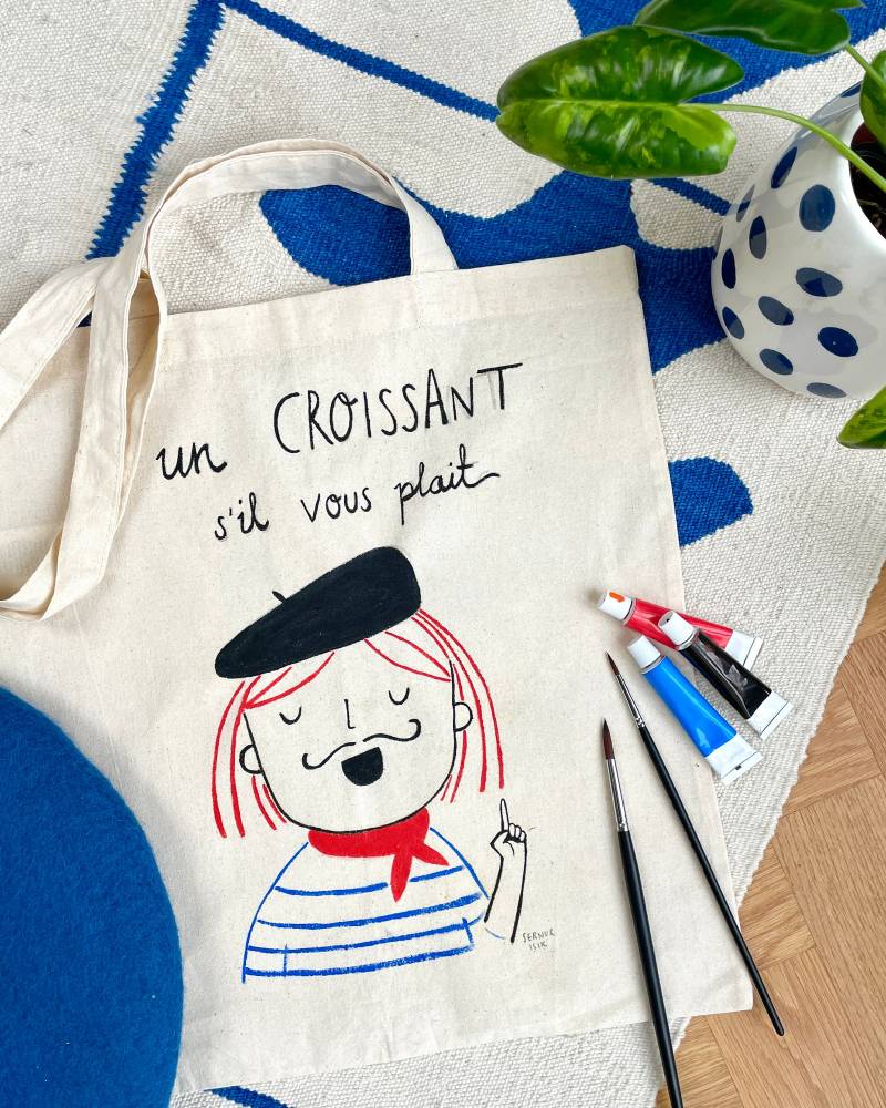 Croissant - Handbemalte Einkaufstasche Aus Baumwolle von SernurettaShop