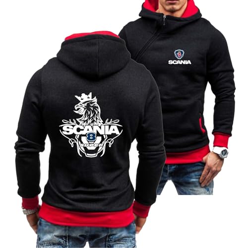 Herren-Kapuzenpullover Sportbekleidung Für Scania Jacken Mit Schrägem Reißverschluss Langarm-Sweatshirt-Druck Aktive Oberbekleidung Pullover Oberteile-Black Red||L von Seroni